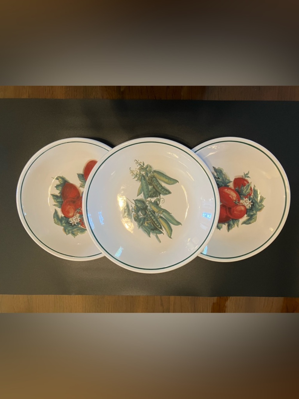 Williams Sonoma White Ceramic Bowls with Red Tomato and Green Pea Motifs